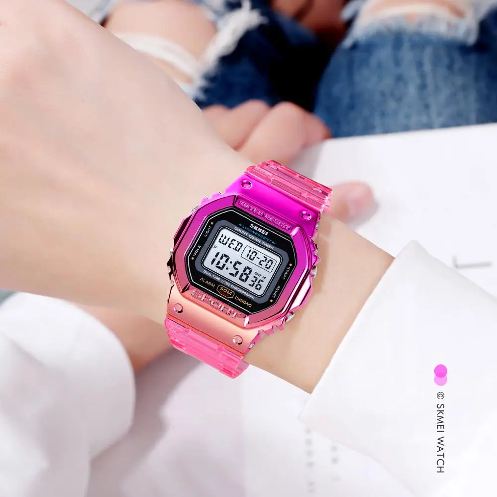 SKMEI Fashion Colorful Watch Men Women Fashion Transparent Sports Wrist Watches Casual Waterproof Cold Light Stopwatch