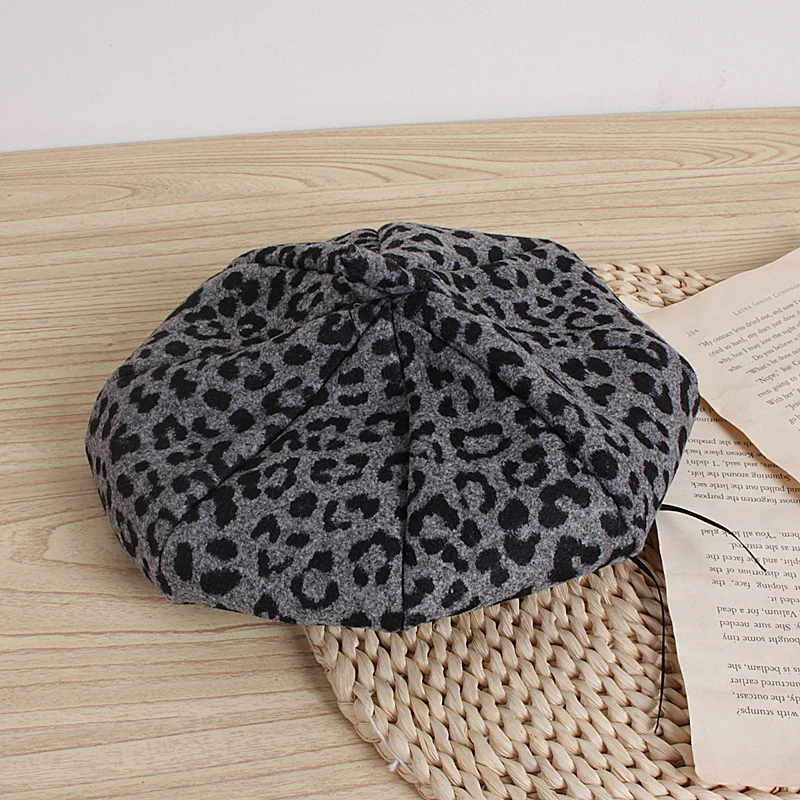 Leopard Kids Hat for Girls Beret Autumn Winter Baby Cap Adjustable Vintage Children Girl Hats for 2-5Y