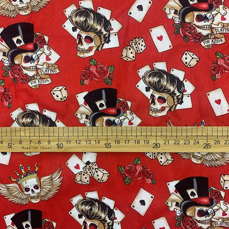 Beautiful 100% Cotton Fabric Red Bottom Skull Poker Pattern Digital Print Sewing Material DIY Home Patchwork Dress Clothing