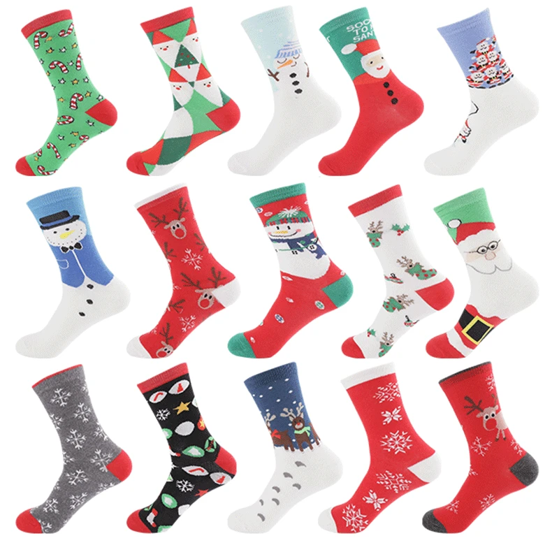 

fashion christmas sock fun santa stag candy snowflake bells christmas tree cartoon pattern man socks cute woman long socks