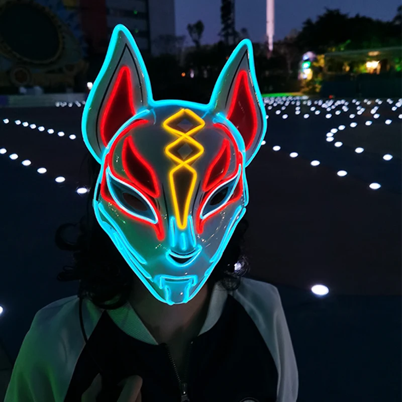 LED Luminous Fox Mask for Halloween Party, Masquerade Masks, EL Neon, Mascara, Horror Mask, Anime Cosplay, Hot Sales
