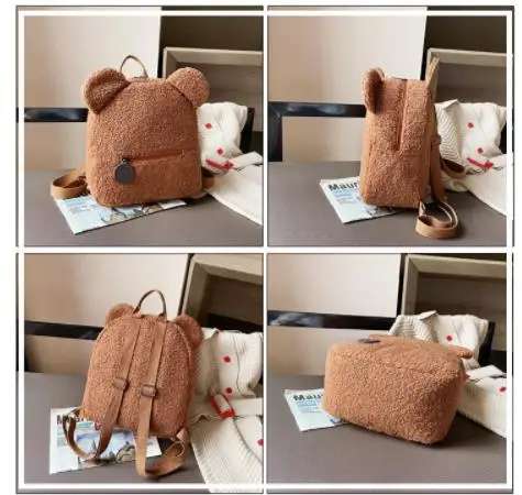 Kids Backpack Boys Girls School Bags Fashion Children School Bags Cute Bear Ear Fleece Mini Backpack Book Bag