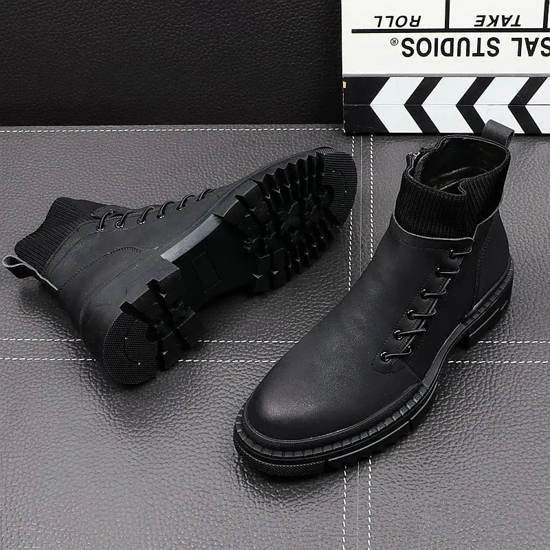 CuddlyIIPanda Men Fashion Casual Ankle Boots Spring Autumn Luxury Designer Youth Trending Thick Bottom High Top Sneakers image 4