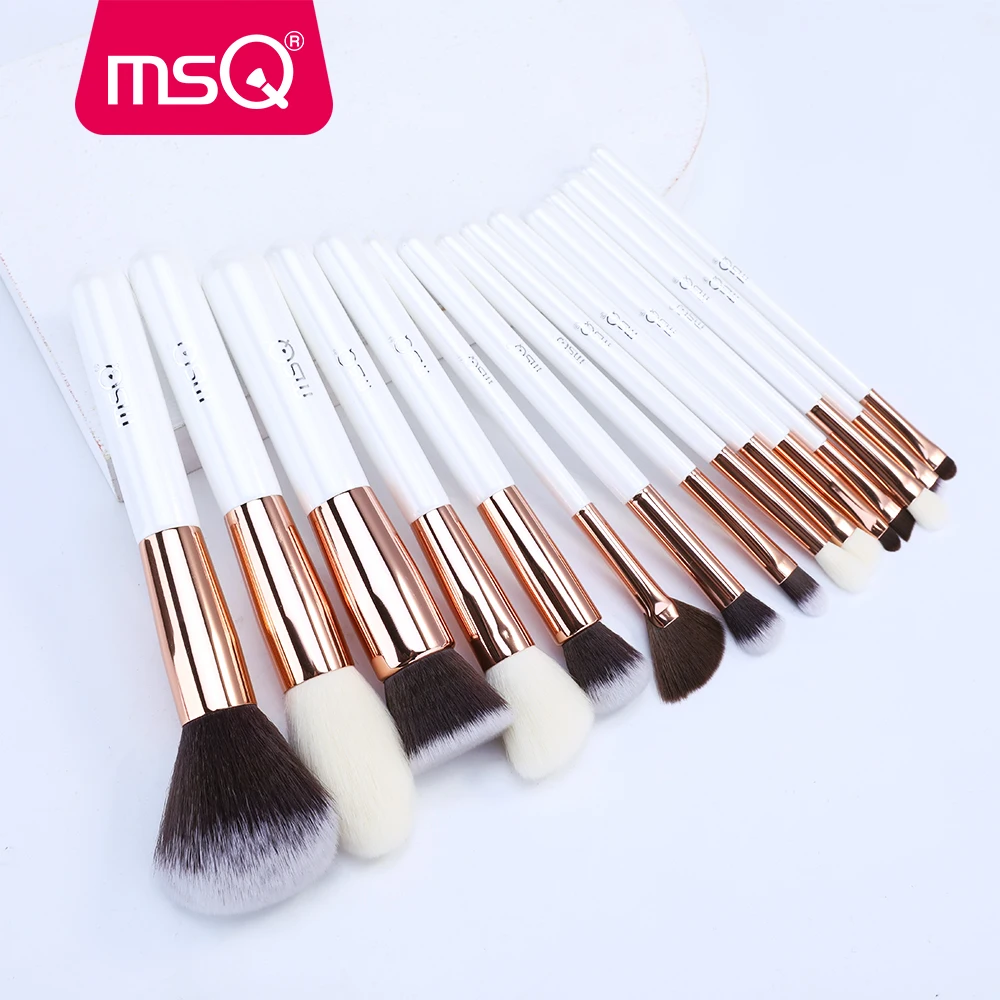 MSQ 15pcs Face Makeup Brushes Professional White/Rose Gold Synthetic Hair Powder Foundation Eyeshadow Brush Cosmetics Makeup Set