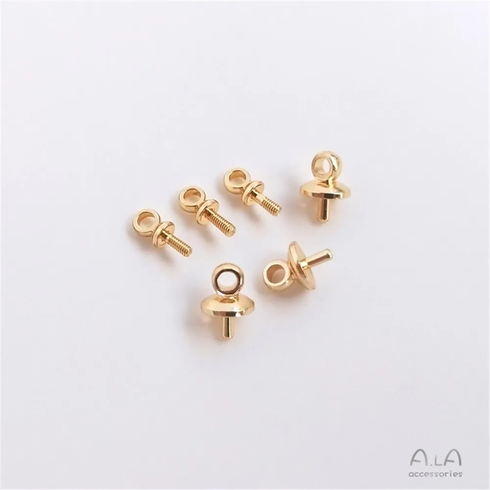 Vàng 14K Đầy Mạ Nửa Lỗ Đính Hạt Còn Lại Cừu Mắt Vít Nắp Hoa Tai Xương Đòn Vòng Cổ Dính Dây Ngọc Trai DIY phụ Kiện