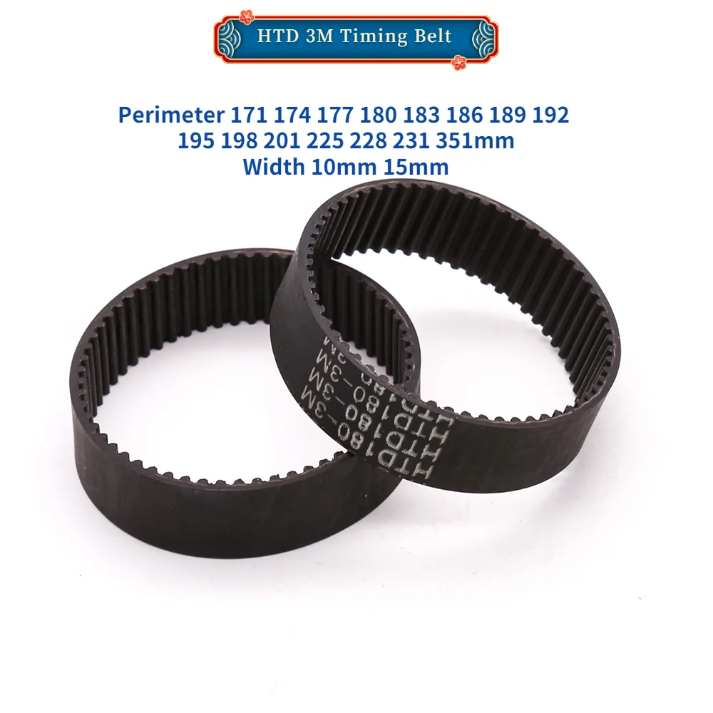 HTD 3M Timing Belt Pitch 3mm Perimeter 225 228 231 351 171 174 177 180 183 186-201mm Width 10mm 15mm Closed Rubber Drive Belts