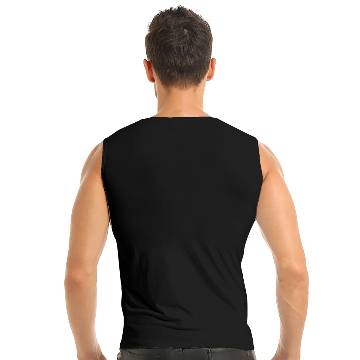 Mens Summer Vest Top Sleeveless Crew Neck Sequin Slim Fitted Vest Tank Top Tee T-shirts Clubwear Dance Performance Tops Costumes