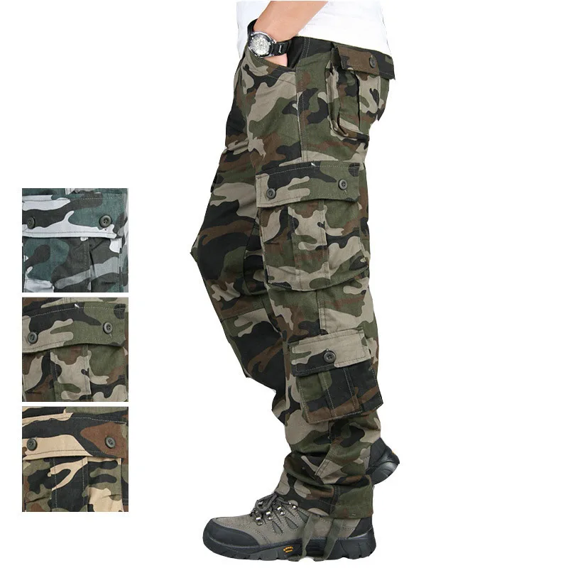 

2023 Men's Camouflage Wear-Resistant Multi-Pocket Cargo Pants Outdoor Military Pants Autumn Straight Loose Casual Pants