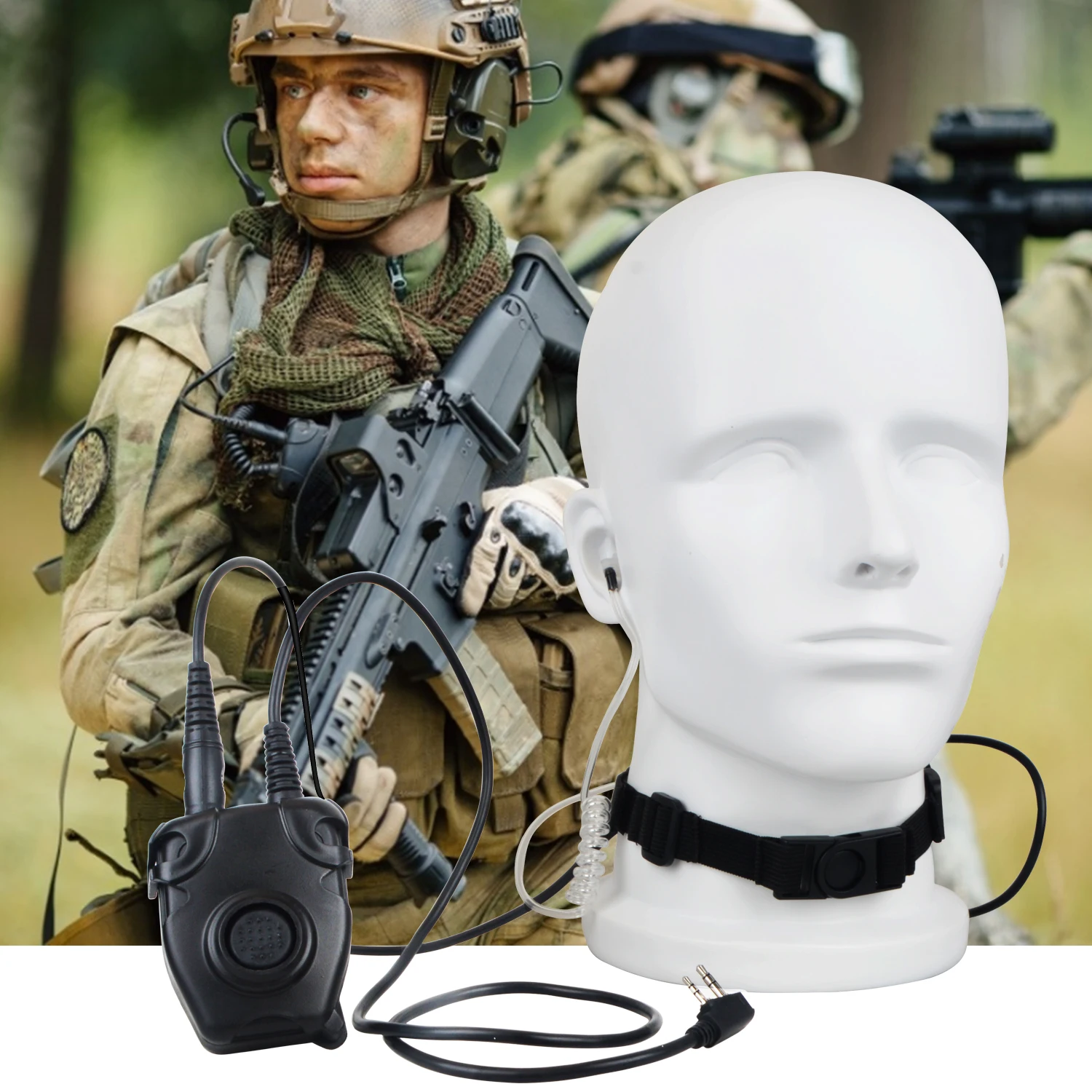 

CS Tactical Throat Mic Air Tube Headset K-Plug PTT for Two Way Radio Tactical Headset with Soft Air Acoustic Tube Earphone