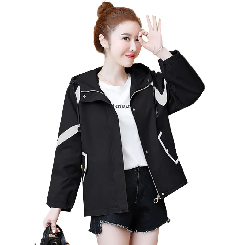 

Outerwear New 2022 Women's Loose Short Coat Spring Autumn Ladies Jacket Zipper Hooded Casual Female Windbreaker Outerwear A102