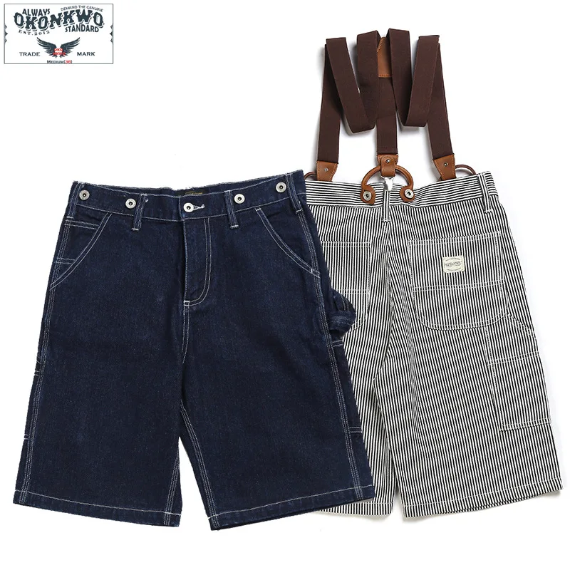 Summer Railway Stripe X Y Type Suspenders Canvas Tooling Shorts, Outdoor Trekking Combat Sports, Hiking Labor Cargo Jeans Pants