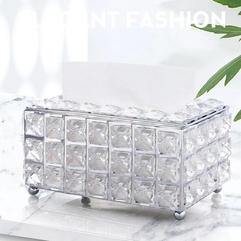 Rhinestone Tissue Box Paper Rack Office Table Accessories Facial Case Holder Napkin Tray for Home Hotel Pen Holder Tools