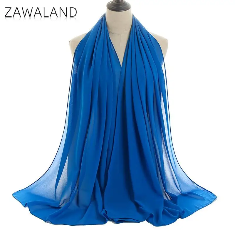 Zawaland-bufanda de chifón para mujer, Hijab suave y larga, de Color sólido, para primavera y verano