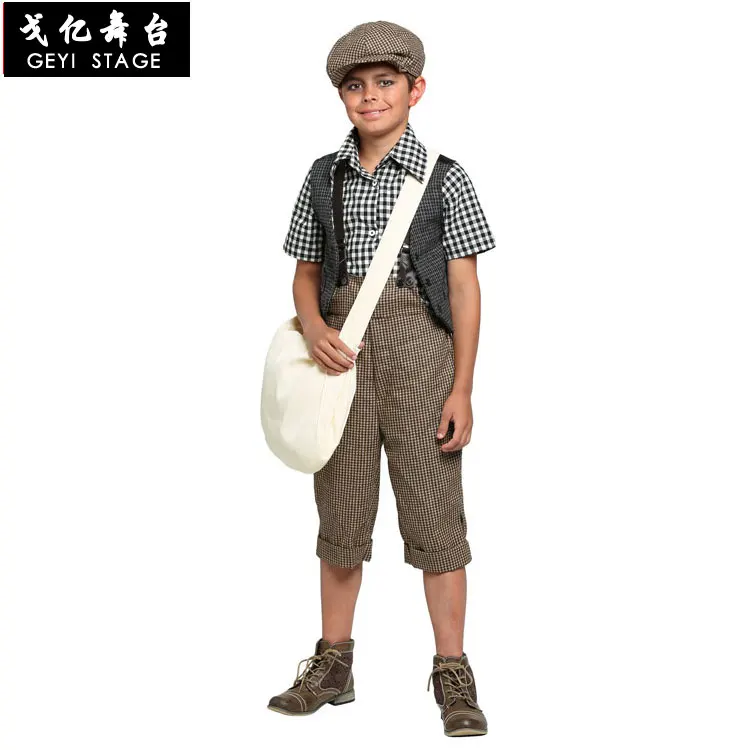 Halloween Cosplay Adult Children Boy Journalists Newspaper Seller Costume Hat Clothes Rompers Bag for Men