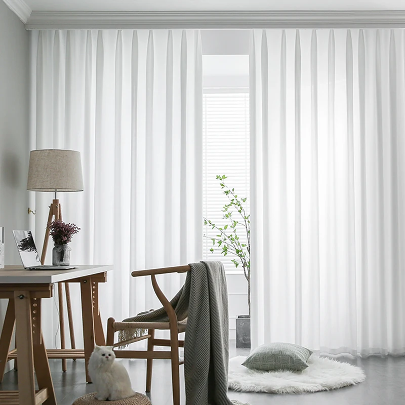 Hmyi Modern White Color Sheer Curtains for Living Room Solid Long for Window Voile Tulle Curtain Decoration Custom Made Drapes