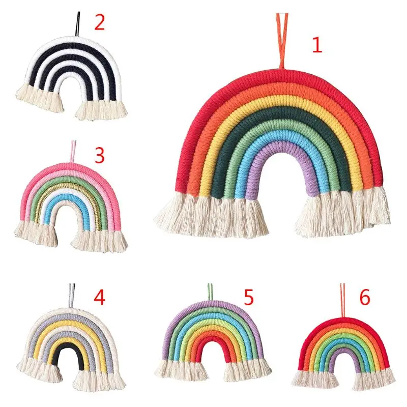 Nordic Hand-woven Boho Rainbow Tassel Rope Children Room Decoration Pendant