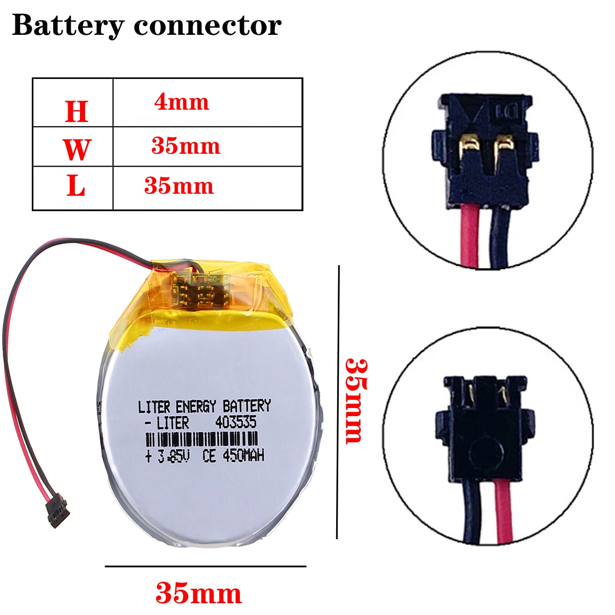 3,7 V 3,85 V 403535   Okrągły akumulator litowo-polimerowy 450 mAh do inteligentnego zegarka Finow x3 Finow x5 zastępuje lem5 lem 5