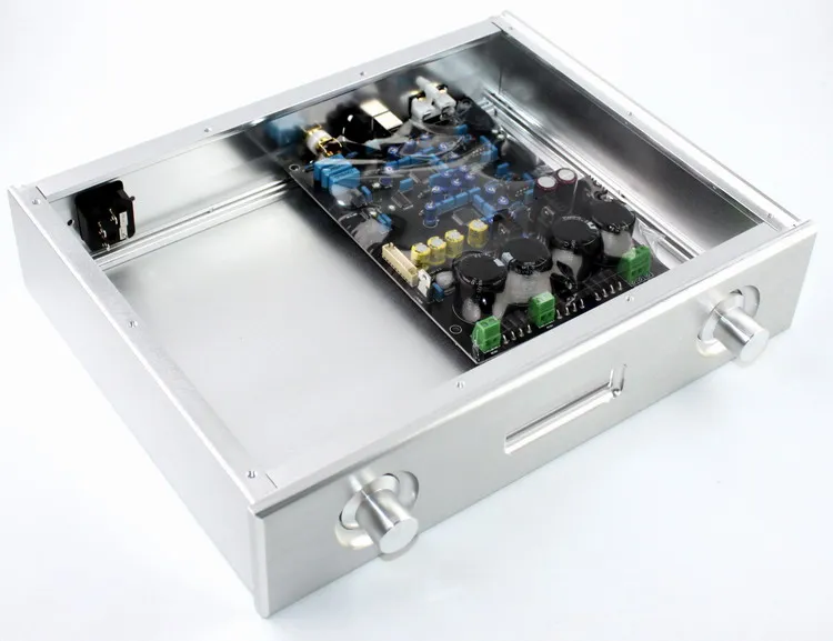 D250 W328 H70 Dual Control DIY Amplifier Chassis Front Window Power Amp Housing Balanced Audio Enclosure Anodizing Aluminum Case