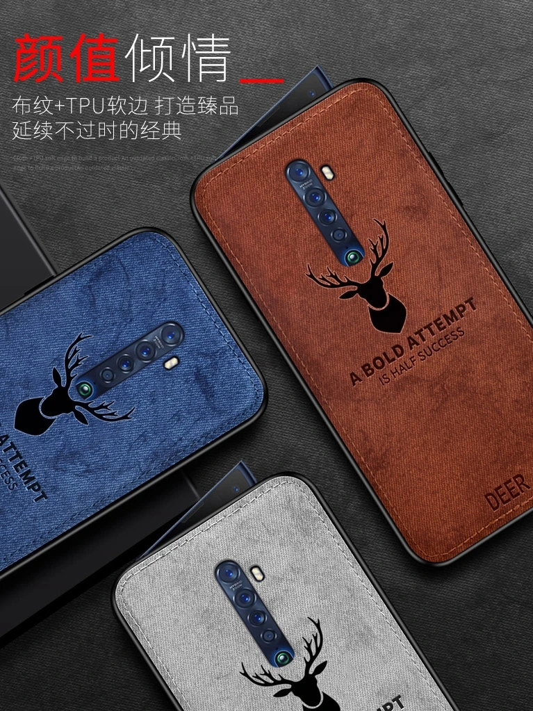 For OPPO Reno 2 Z 2Z 2F Case Luxury Soft Silicone+Hard fabric Deer Slim Protective Back Cover Case for Reno 10X Zoom shell