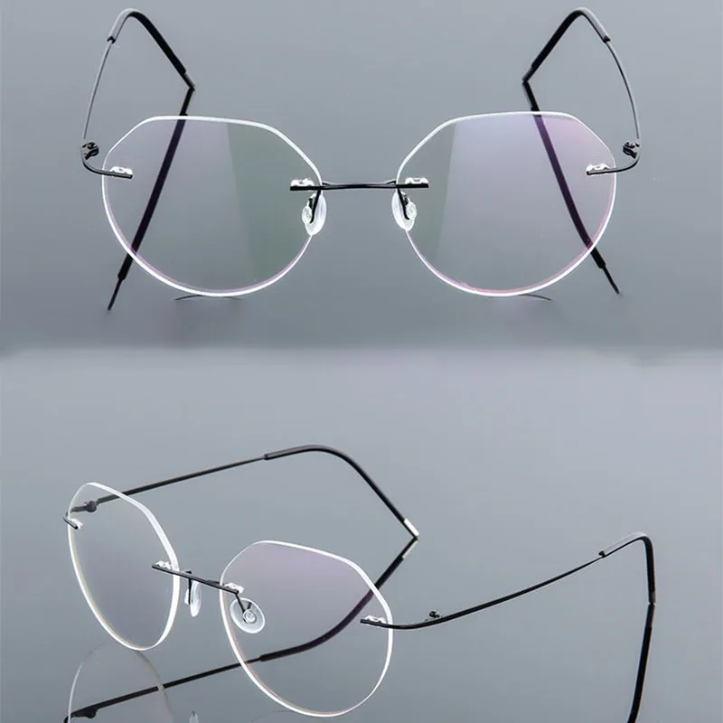Metal Rimless Glasses Frame Women Prescription Anti-blue light Myopia Optical Oval Eyewear 0 -0.5 -1.0 -1.5 To -5.0