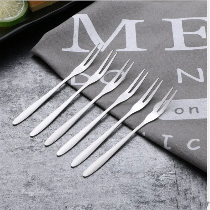 Multifunctional Stainless Steel Fruit Fork, Two-toothed Fork, Cake Fork, Western Small, Household Kitchen Accessories, 6Pcs