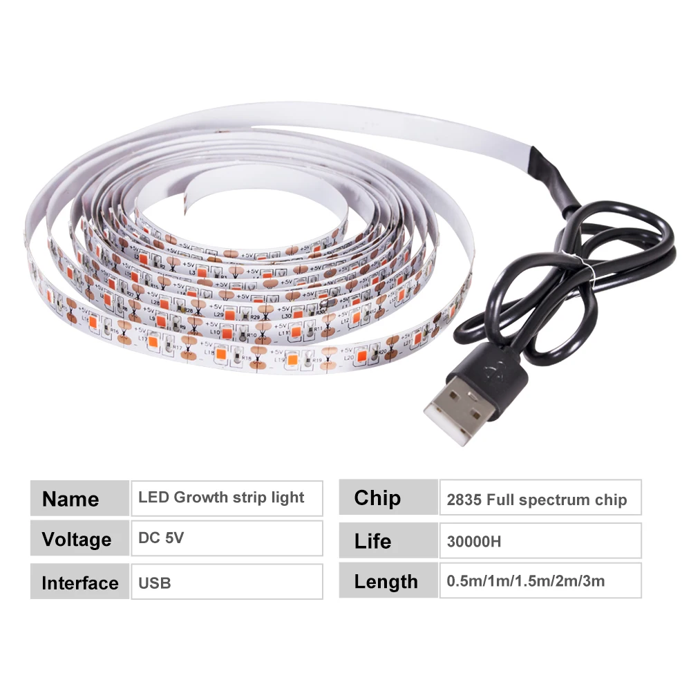 DC5V USB Full Spectrum Phytolamps Lamp LED Phyto Tape Lighting Flexible Grow Light Strip Waterproof Plant Bulb Hydroponic Lamp