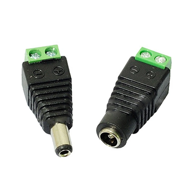 Power Jack Adapter Plug 5.5x2.1mm Female Male DC Connector for Led Strip 3014 3528 5050 5630 5730 Single Color light CCTV Camera