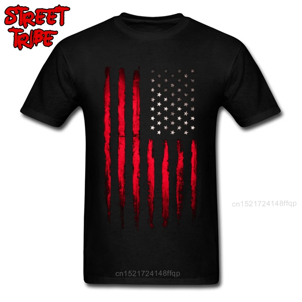 Cowboy USA Flag T-shirt Men Striped T Shirt Red Tops Guys Cotton Shirts America Flag Print Clothes Team Punk Tees Wholesale