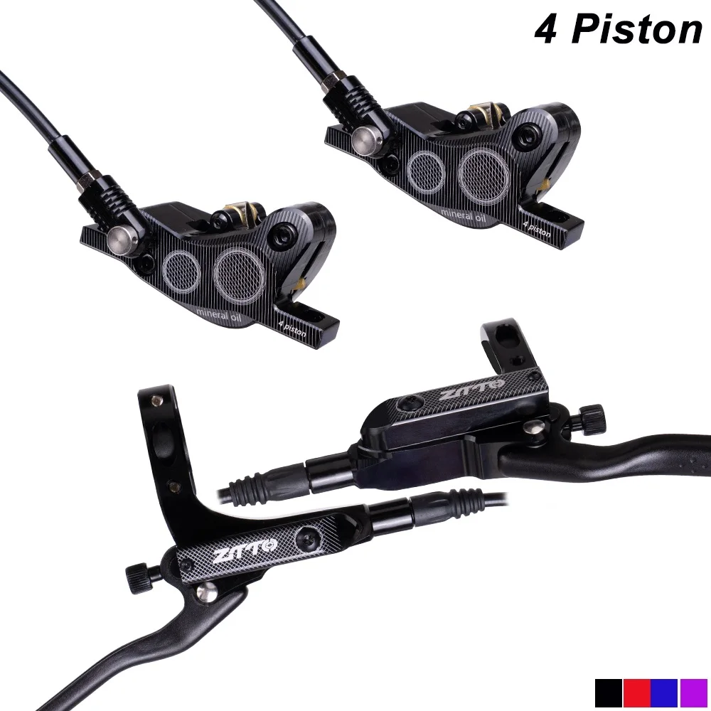 Bike Brake 4 Piston MTB Hydraulic Disc Brake XC Trail Calipers Cooling Full Metal Oil Pressure Left Front Right Rear 800/1450mm