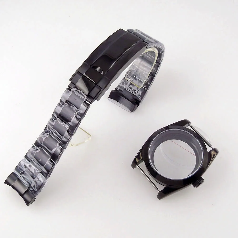 

39mm 36mm Black PVD Sapphire Glass Watch Case Fit NH35 NH36 Miyota 8215 DG 2813 ETA 2836 2824 Movement Steel Strap