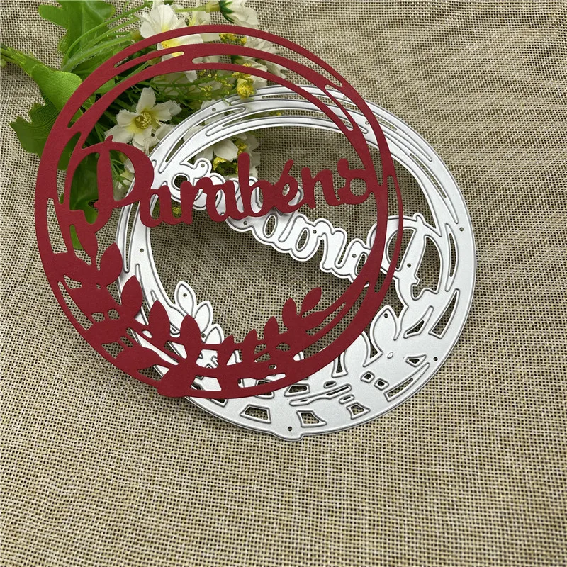 Round Spanish Happy Metal cutting dies mold Round hole label tag Scrapbook paper craft knife mould blade punch stencils dies