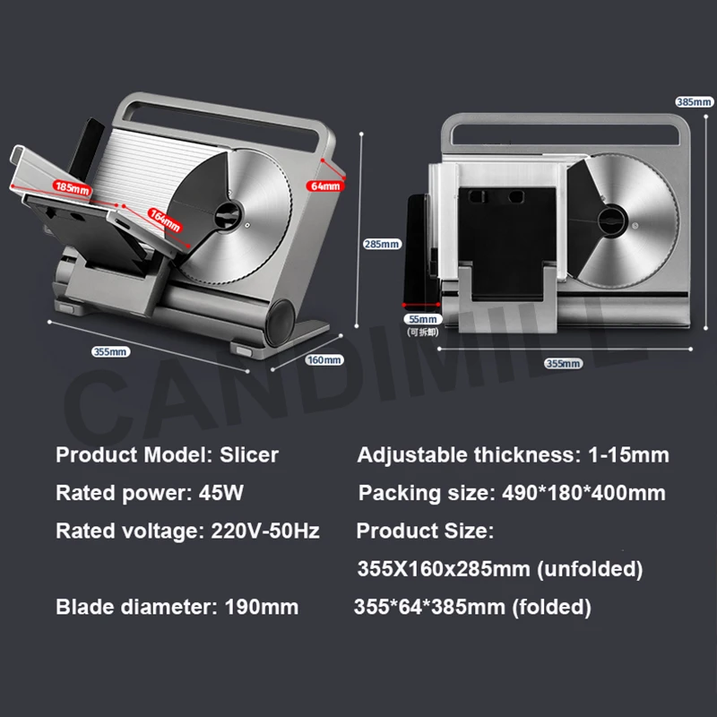 كانديميل 220 فولت لفات لحم الضأن الكهربائية قطاعة اللحوم المفرمة المنزلية الصغيرة الخبز آلة تقطيع الطعام