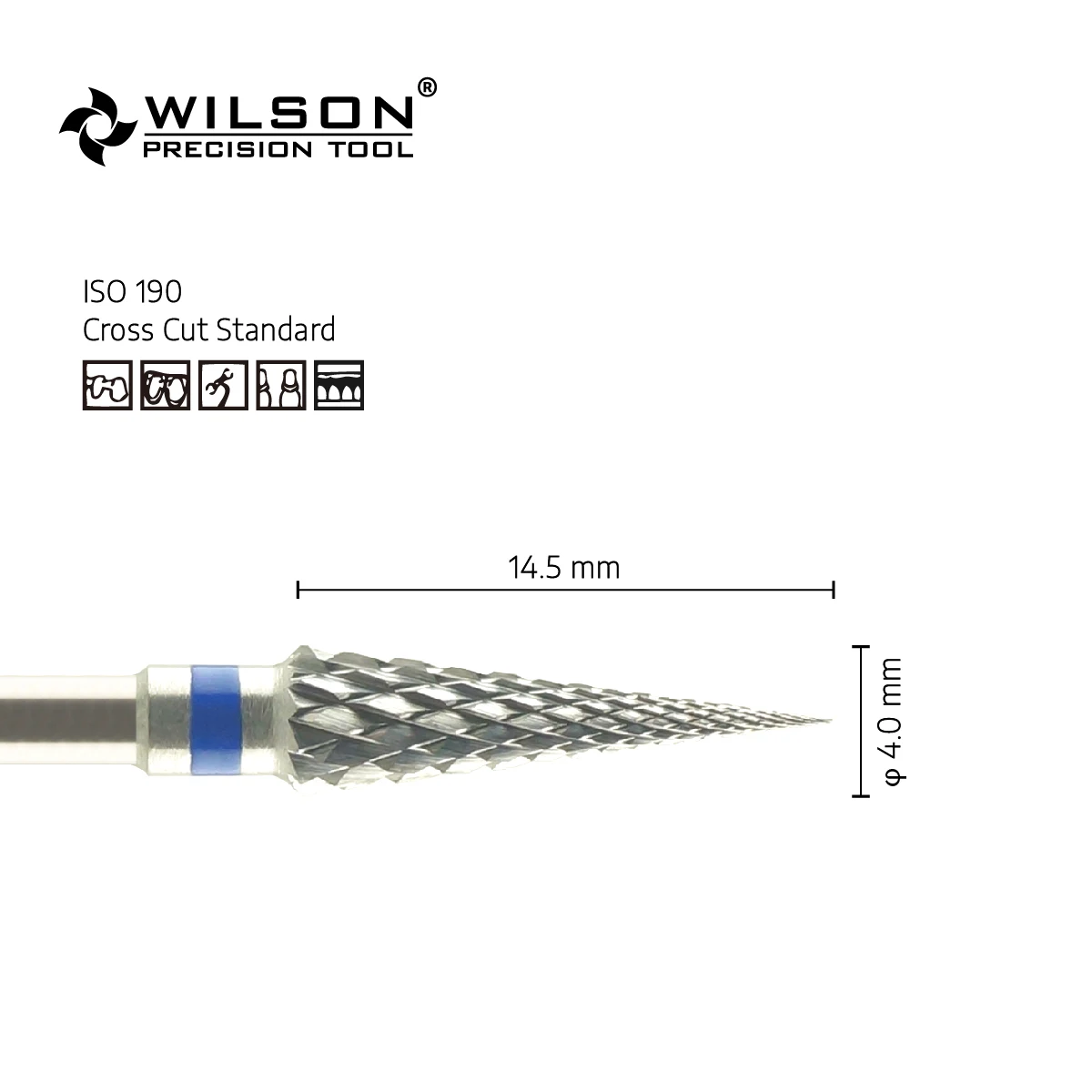 WilsonDental Burs 5000358-ISO 167 190 040 Tungsten Carbide Dental Burs for trimming Plaster/Acrylic/Metal