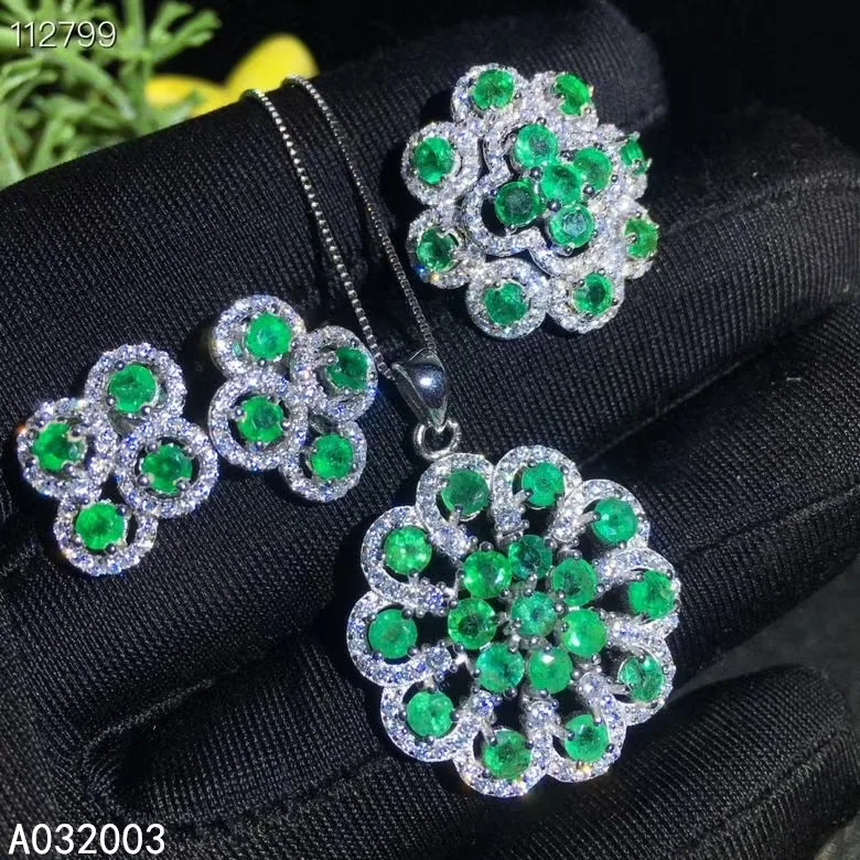 

KJJEAXCMY Fine Jewelry 925 sterling silver inlaid natural emerald set beautiful supports test