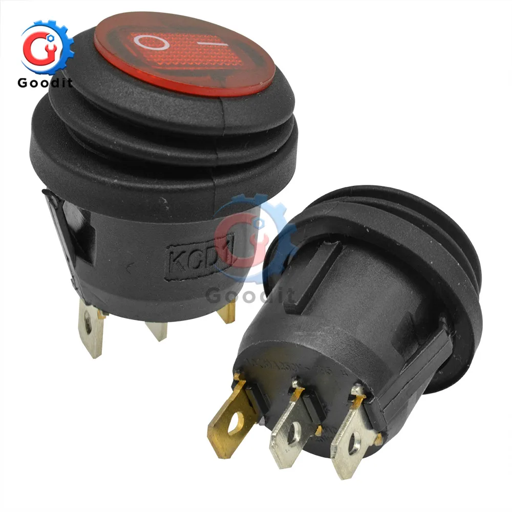 5pcs On Off 6A/250V Heavy Duty 3 pin Sealed Waterproof Car Auto Boat Marine Round Toggle SPST Rocker Switch push Button with LED