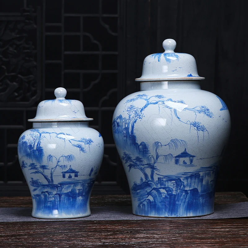 

Creativity Blue and White Porcelain Tea Organizer Chinese Vintage Painted Sealed Moisture-proof Ge Yao Ceramic Tea Storage Tins