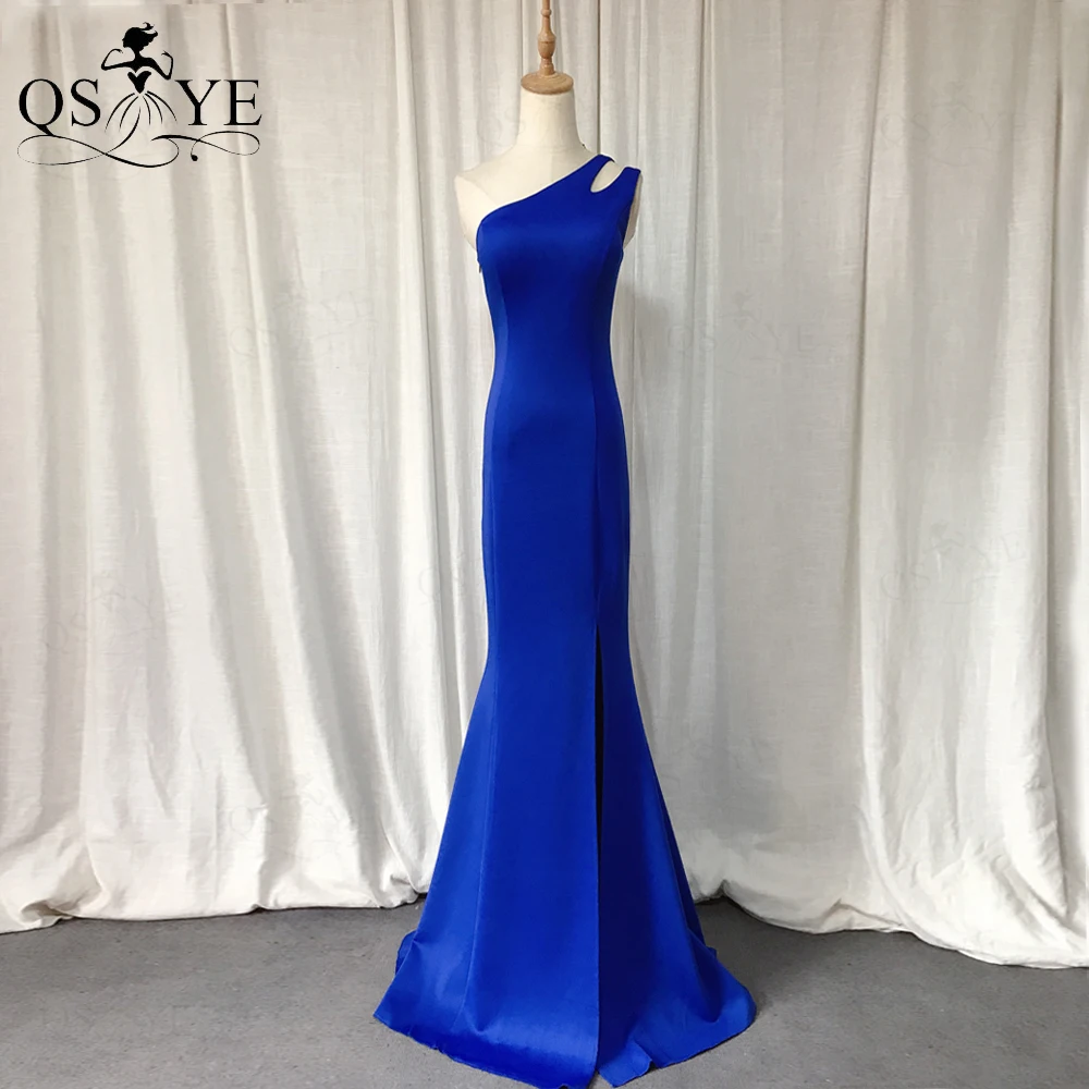 

Royal Blue Prom Dresses Elastic Mermaid Evening Dress Long Unique One Shoulder Formal Party Side Split Gown Bridesmaid Stretch