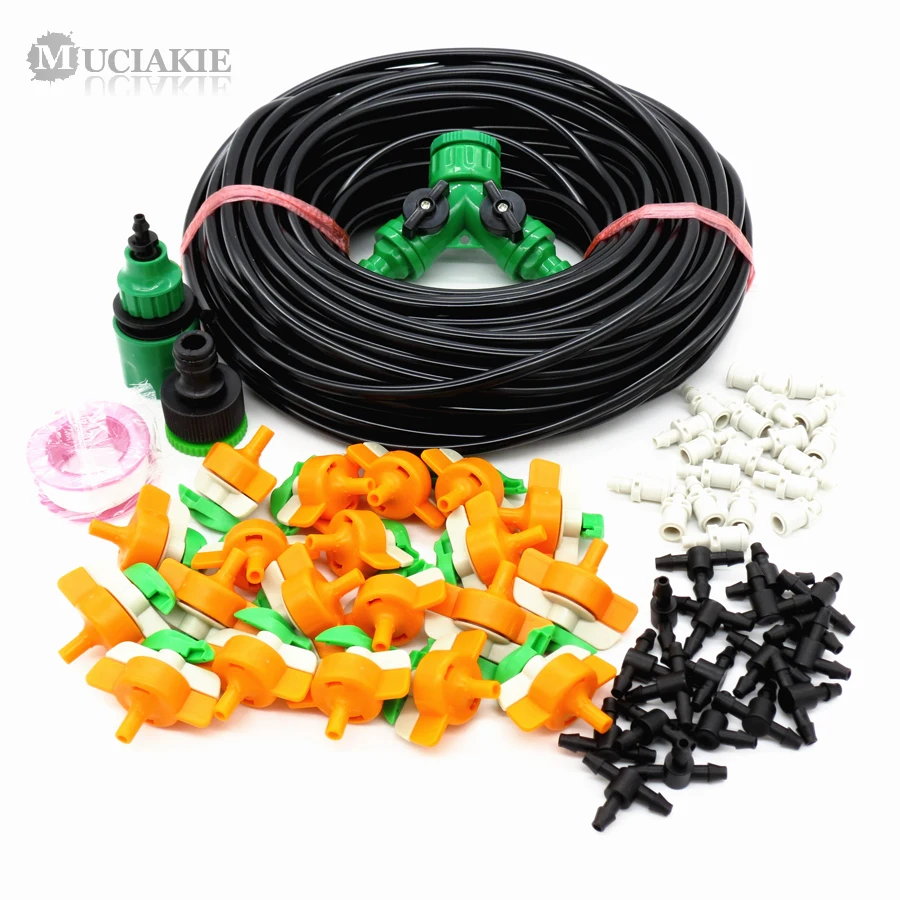 MUCIAKIE 25M Garden Irrigation System Watering Kit with PVC Hose Spinkler Tee Connecter Y Adapter Splitter Tap Set for Flowers