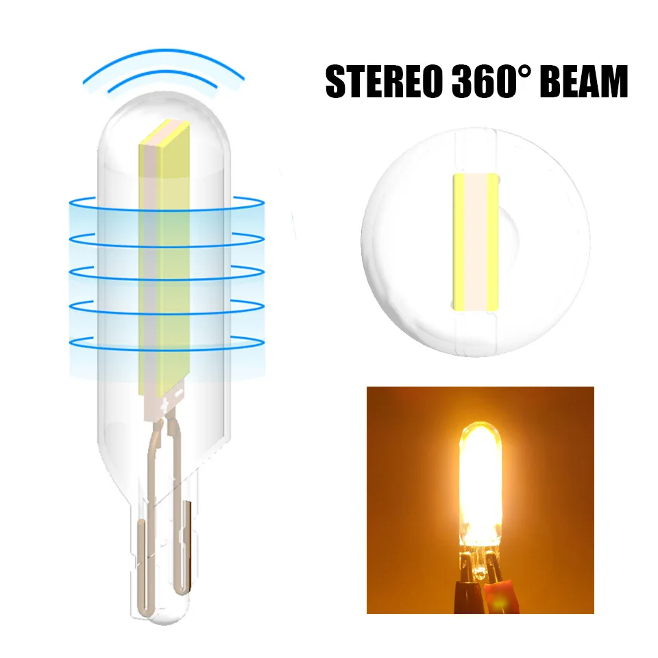 2X T15 LED W16W Sapphire COB Clear Car Signal Light Glass Bulb 902 921 912 Driver Free Reverse Back Parking Lamp White 6000K 12V
