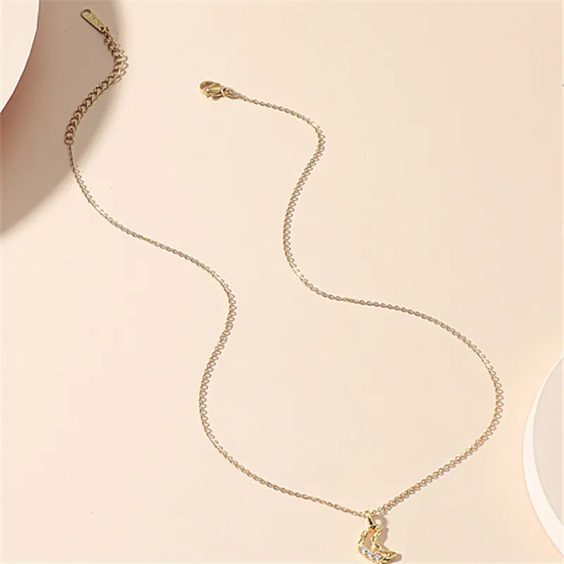 Korean Crescent Moon Necklaces for Women Simple Style Gold Color Asymmetric Star Chain Necklace Trendy Jewelry Gifts