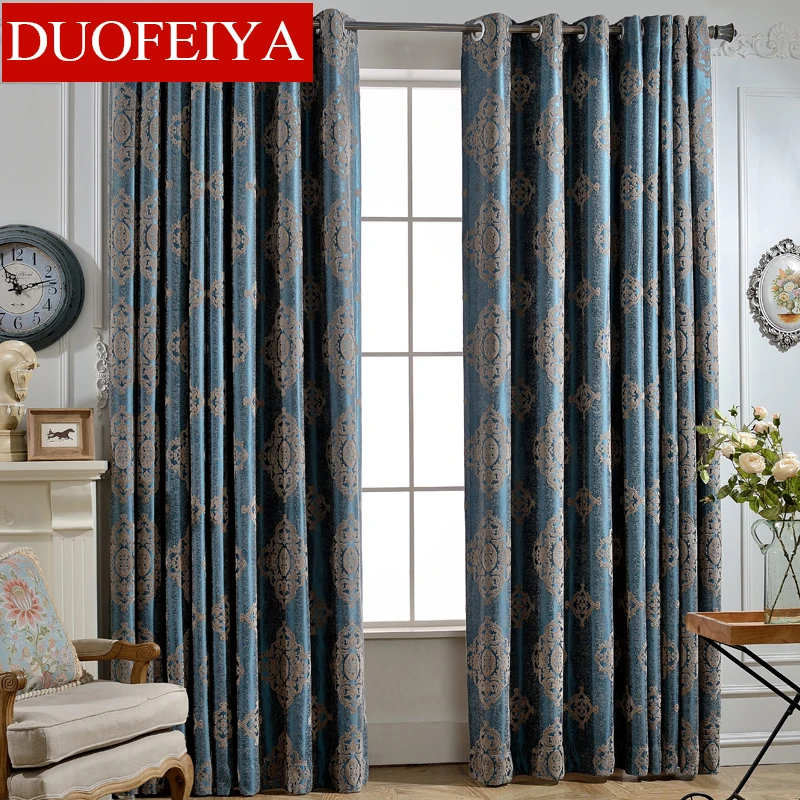 European-style Luxury Living Room Floor Curtain Air Curtains Bedroom Curtains Blackout Chenille