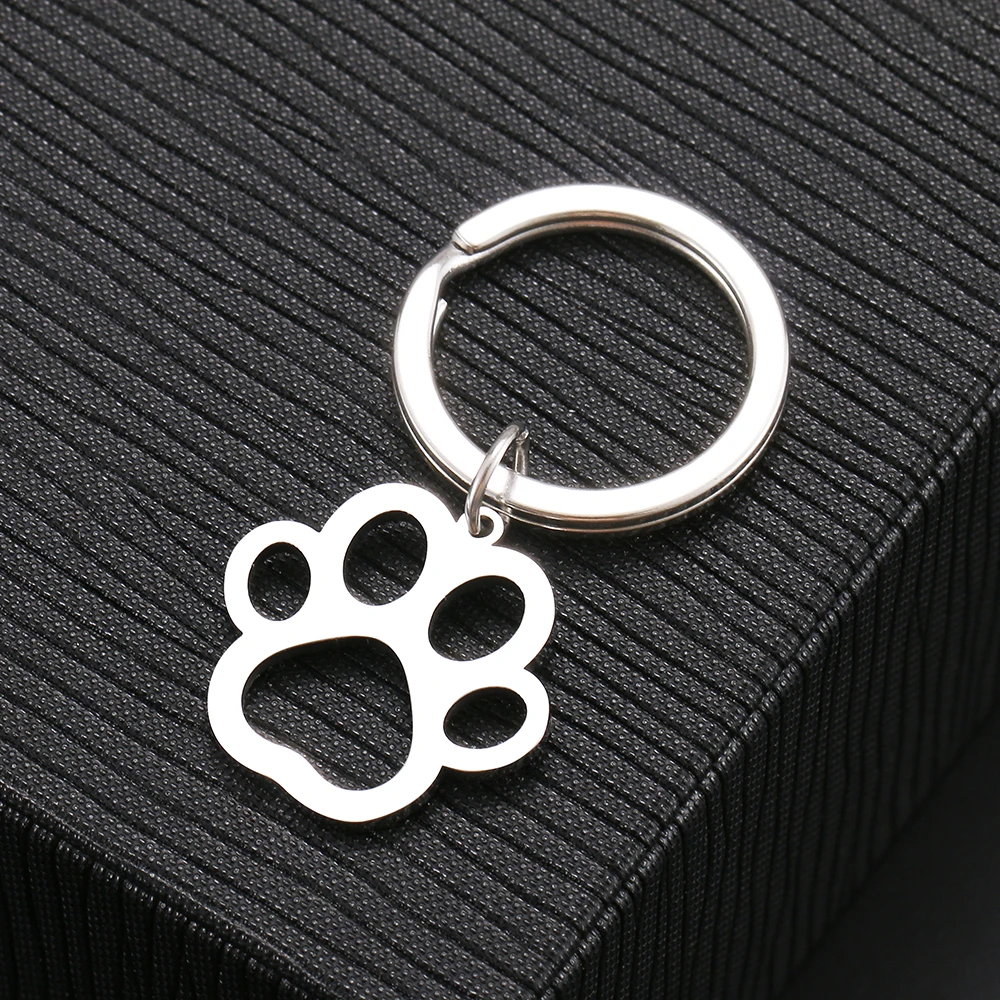 Stainless Steel Keychain Cartoon Dog Paw Silver Color Fashion keychain for car keys Pendant For Women Man Jewelry Gifts NEW