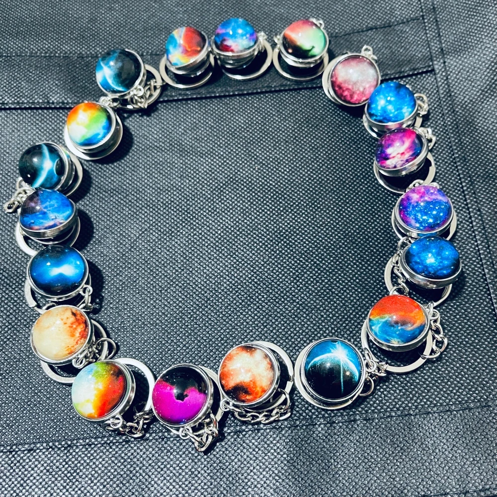 Creative Anime Key Ring Universe Galaxy Nebula Double-Sided Luminous Glass Ball Keychain Galaxy Planet Pendant Key Chain Gifts