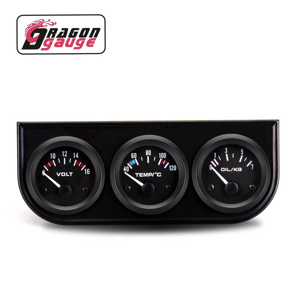 「DRAGON」 52mm Triple Gauge Kit Water Temperature Gauge/ Oil Pressure Gauge / Voltmeter With Sensor for 12V Car Auto Racing Gauge