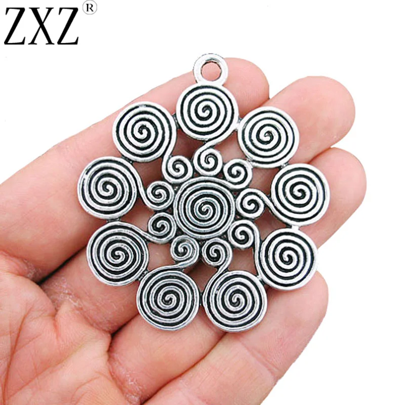 ZXZ 2pcs Tibetan Silver Tone Large Swirl Spiral Design Charms Pendants for Jewelry Making Accessories