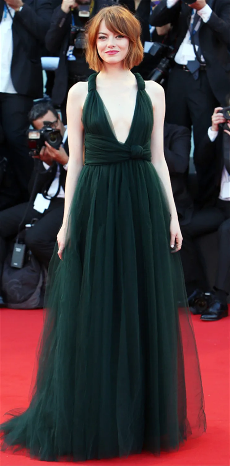 2018 Venice Film Festival Celebrity Red Carpet Gowns Freen A-line Sexy V-Neck X-Back Long Tulle Vestito Da Sera bridesmaid dress