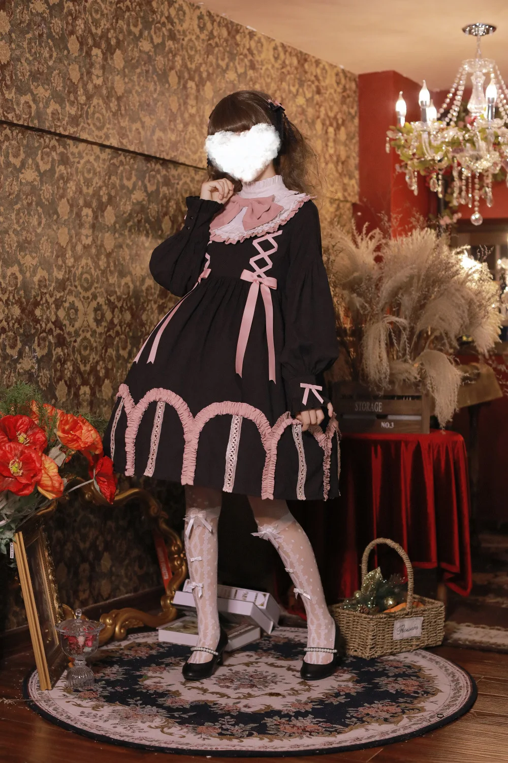 Gothic palace sweet princess lolita dress vintage falbala bowknot stand high waist victorian dress kawaii girl gothic lolita op