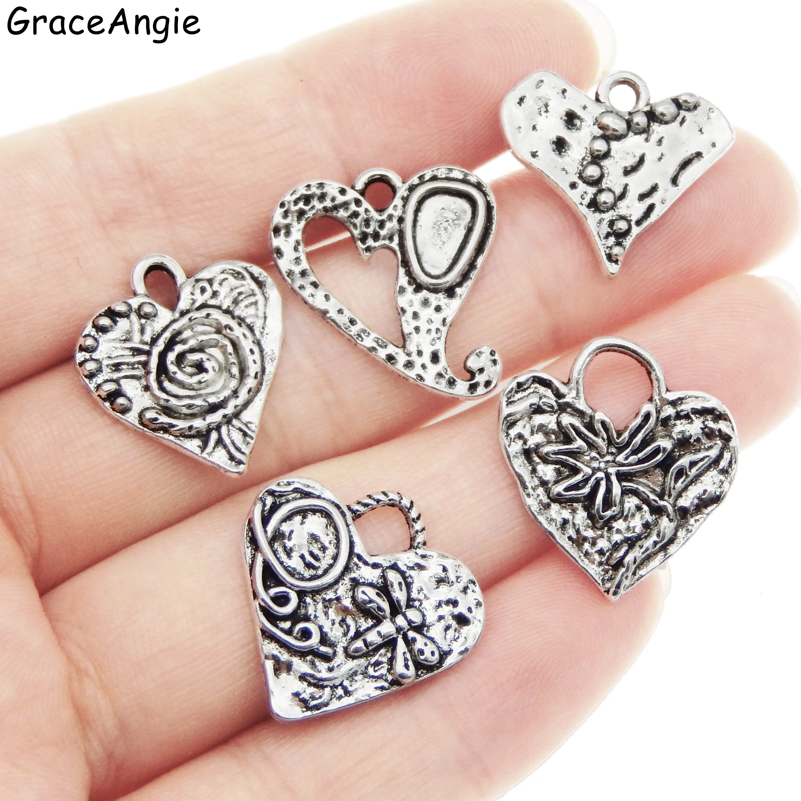 10pcs/pack Mix Style Antique   Love Heart Chamrs For Necklace Pendant Man Vintage Crafts Bracelet Jewelry MakingColor