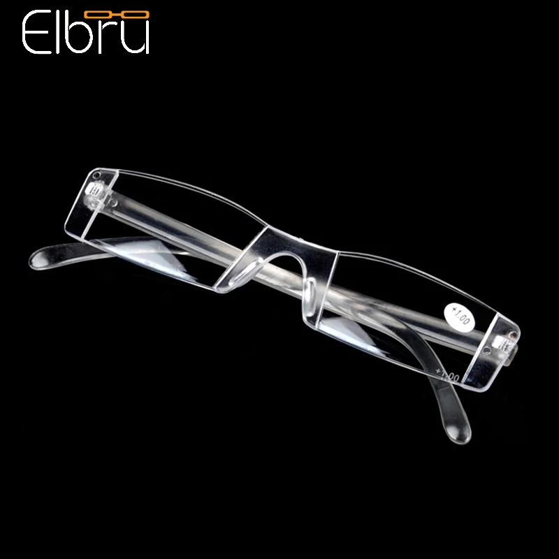 Elbru Men Women Integrally Rimless Reading Glasses Ultralight Resin Lens Magnifying Eyewear Presbyopic Glasses Diopters +1.0 4.0