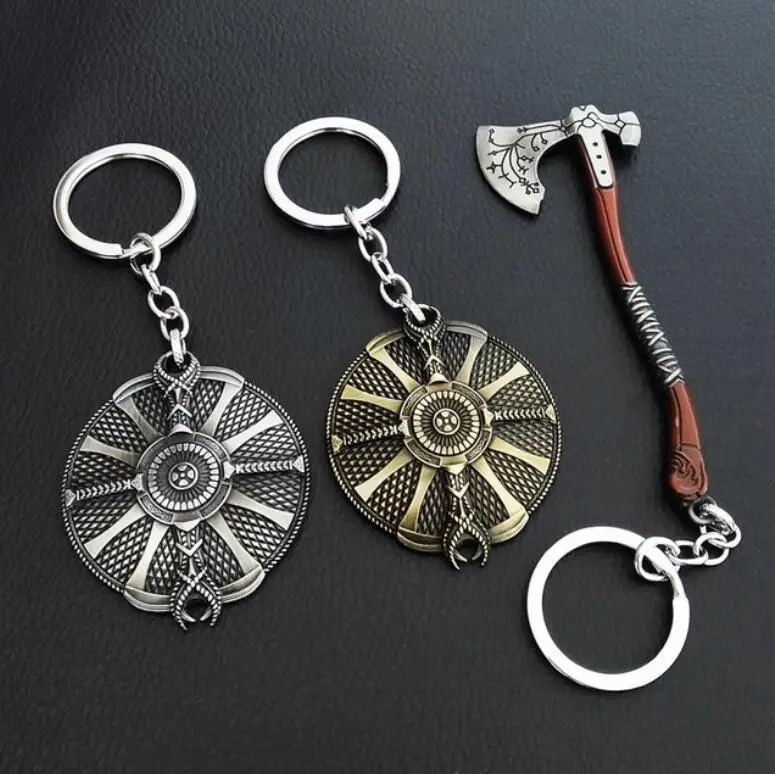 Game God Of War 4 Kratos Leviathan Axe Keychains Exquisite Crystal Carved pattern Axe Pendant key holder Souvenir Keychain Toys